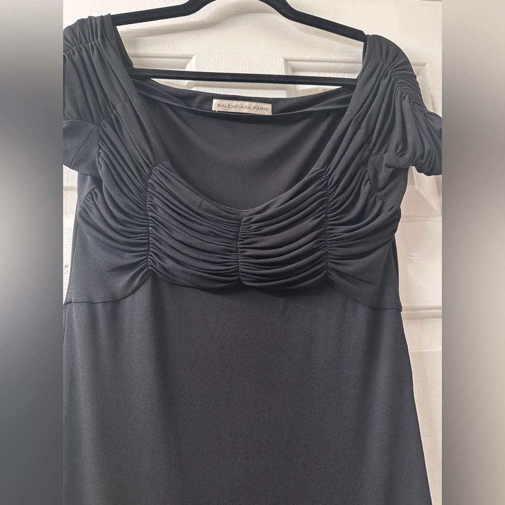 Balenciaga LBD Vintage Draped Ruched Dress | Black Mini | Size 40 - Picture 11 of 14
